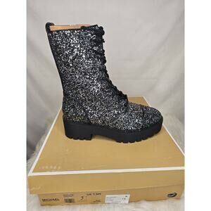 Michael Kors Bryce Bootie in Black/Silver Chunky Glitter, size 7.5M